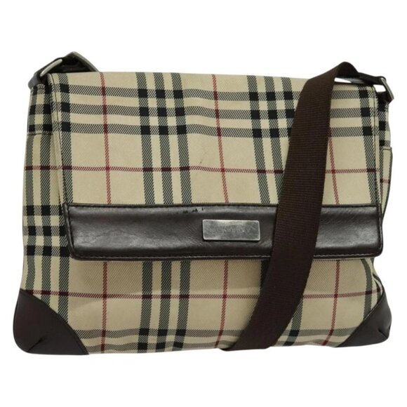 BURBERRY Nova Check Shoulder Bag Nylon Beige Silver Auth hk2950